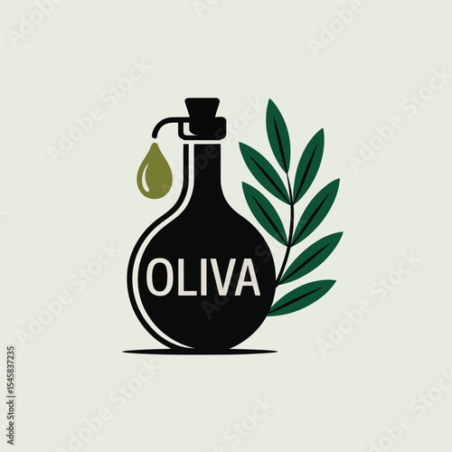 Oliva Olive Oil Bottle Logo Green Leaves image