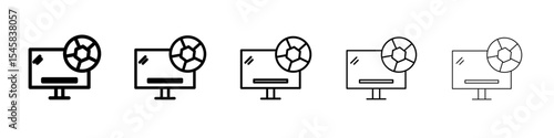 Soccer Live Match On TV icon thin outline logo mark set
