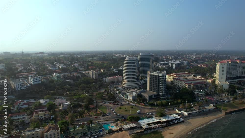 Aerial push-in toward Maputo’s Twin Towers in the Somershield district of Maputo, Mozambique Aerial push-in toward Maputo’s Twin Towers in the Somershield district of Maputo, Mozambique