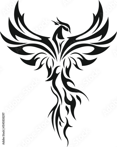Phoenix Vector Tribal Fire Bird Tattoo Design in Black Silhouette Style, phoenix bird silhouette logo svg vector