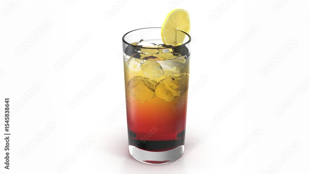 A vibrant cocktail in a tall glass, featuring ice and a lemon slice, showcasing a gradient of colors from red to yellow. A vibrant cocktail in a tall glass, featuring ice and a lemon slice, showcasing a gradient of colors from red to yellow.