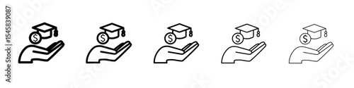 Student Support with Money icon thin outline logo mark set