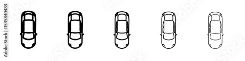 Top view car icon thin outline logo mark set