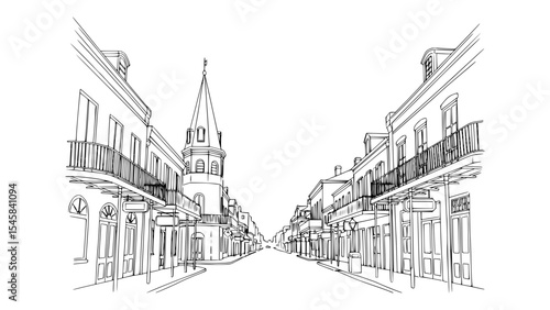 Line Art of Bourbon Street, New Orleans