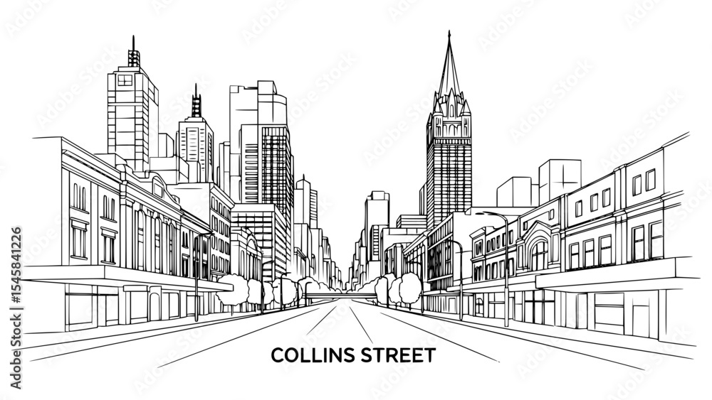 Obraz premium Line Art of Collins Street, Melbourne