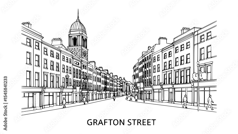 Naklejka premium Line Art of Grafton Street, Dublin