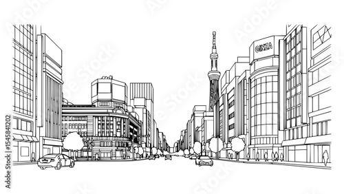 Bild auf Leinwand Line Art of Ginza, Tokyo