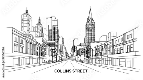 Line Art of Collins Street, Melbourne