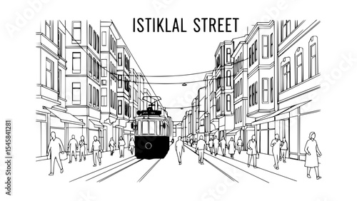 Line Art of Istiklal Street, Istanbul