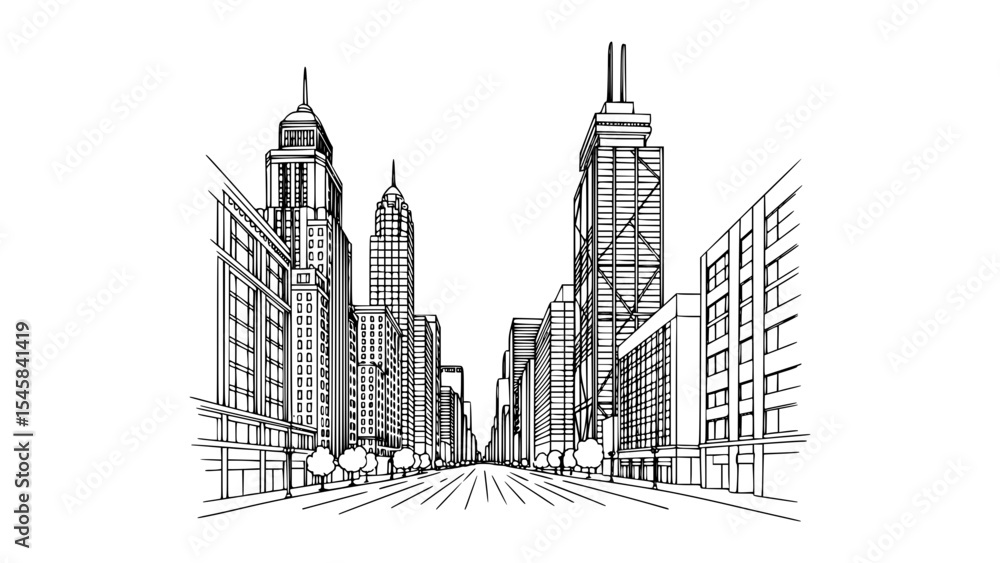 Obraz premium Line Art of Magnificent Mile, Chicago