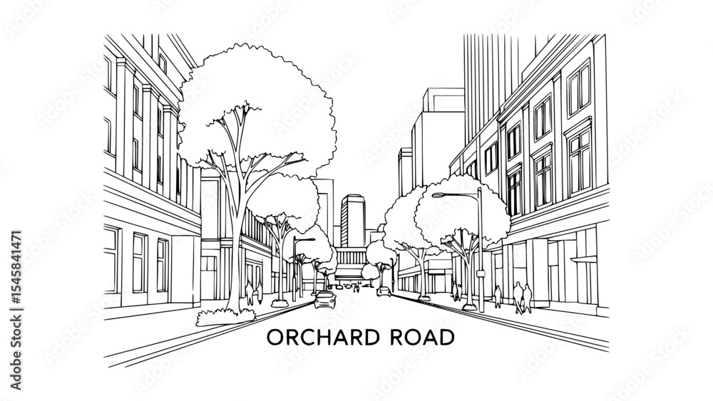 Fototapeta premium Line Art of Orchard Road, Singapore