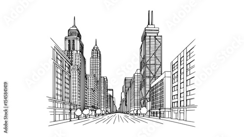 Line Art of Magnificent Mile, Chicago