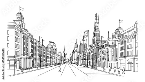 Photography Line Art of Nanjing Road, Shanghai