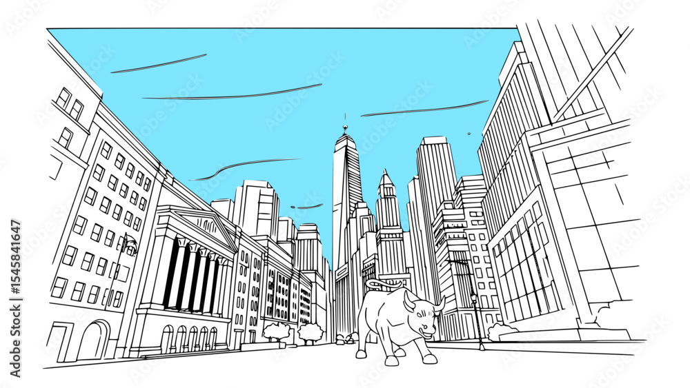 Obraz premium Line Art of Wall Street, New York