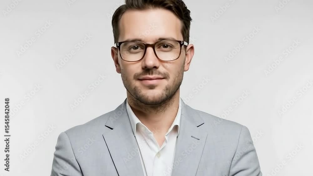 Portrait of a confident businessman in a gray suit and glasses, isolated on white background Portrait of a confident businessman in a gray suit and glasses, isolated on white background