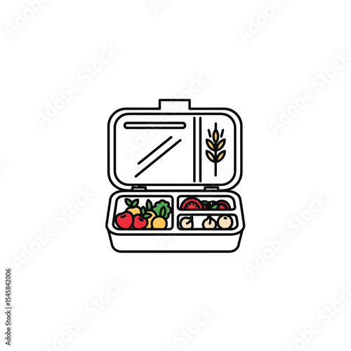 Open Lunchbox with Fruits Vegetables and Wheat Icon