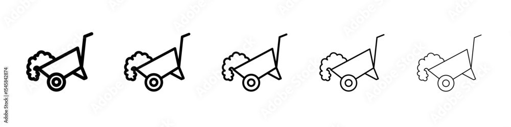 wheelbarrow unloading icon thin outline logo mark set wheelbarrow unloading icon thin outline logo mark set