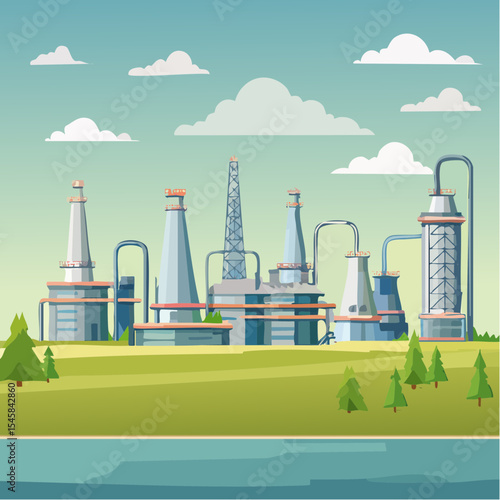 Oil refinery industry under cloudy sky