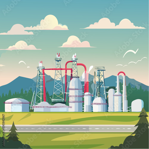 Oil refinery industry under cloudy sky