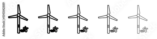 Wind turbine icon thin outline logo mark set