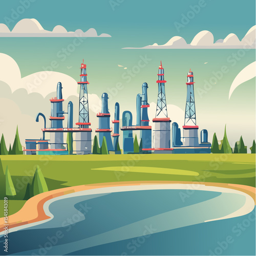 Oil refinery industry under cloudy sky
