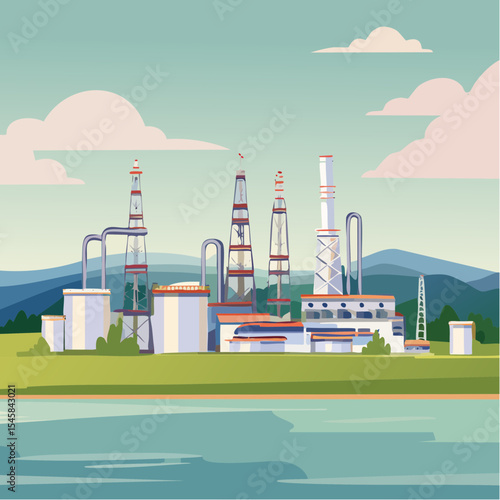 Oil refinery industry under cloudy sky
