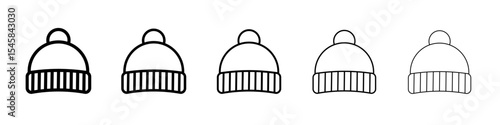 Winter cap icon thin outline logo mark set