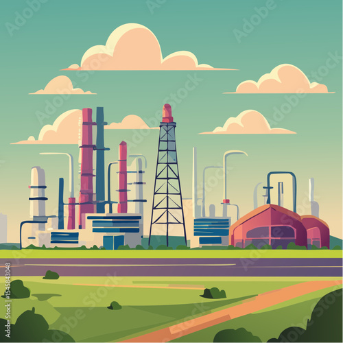Oil refinery industry under cloudy sky