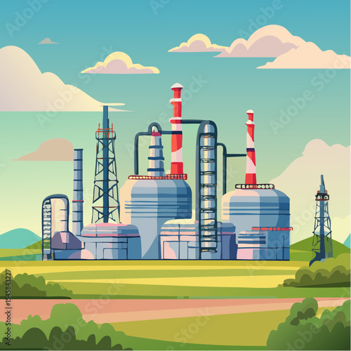 Oil refinery industry under cloudy sky