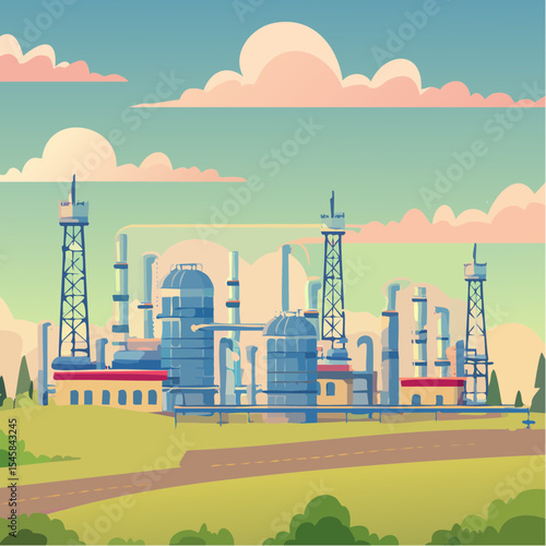 Oil refinery industry under cloudy sky