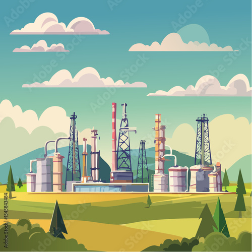 Oil refinery industry under cloudy sky