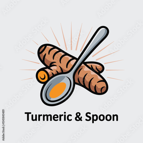 Orange Turmeric Root Spoonful Spice Cartoon Illustration