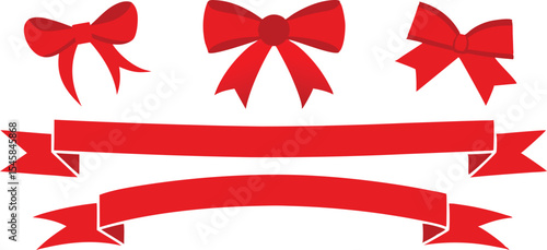 set of red ribbons with bows