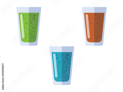 Flat Design Various Color Juice Glass with Bubbles Illustration