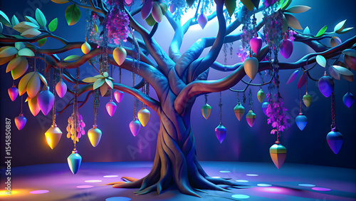 Night forest landscape with trees and seasonal nature elements