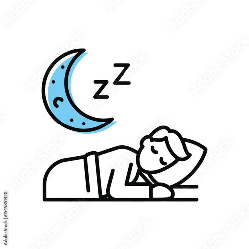 Person Sleeping Soundly Under Light Blue Crescent Moon