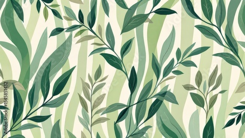 A Floral Design With Green Leaves On A White Background Surface