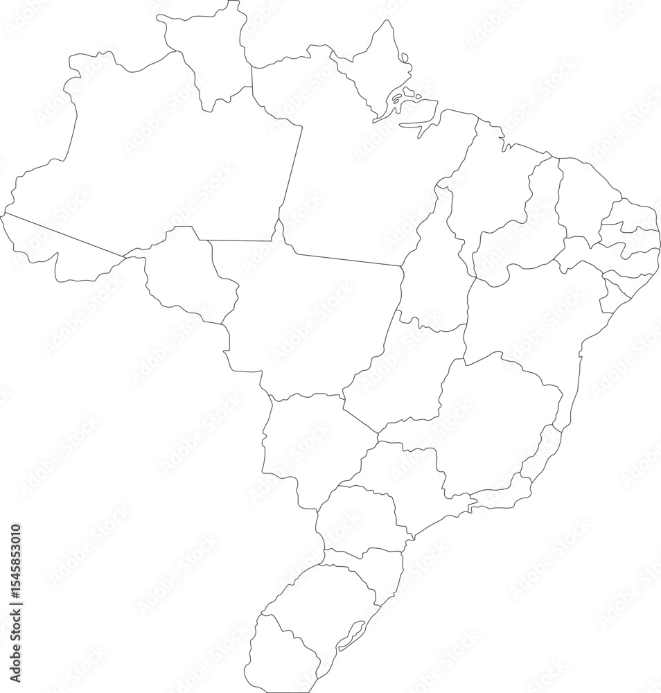 Fototapeta premium Outline of Brazil Map with Administrative Borders and Internal Regions 