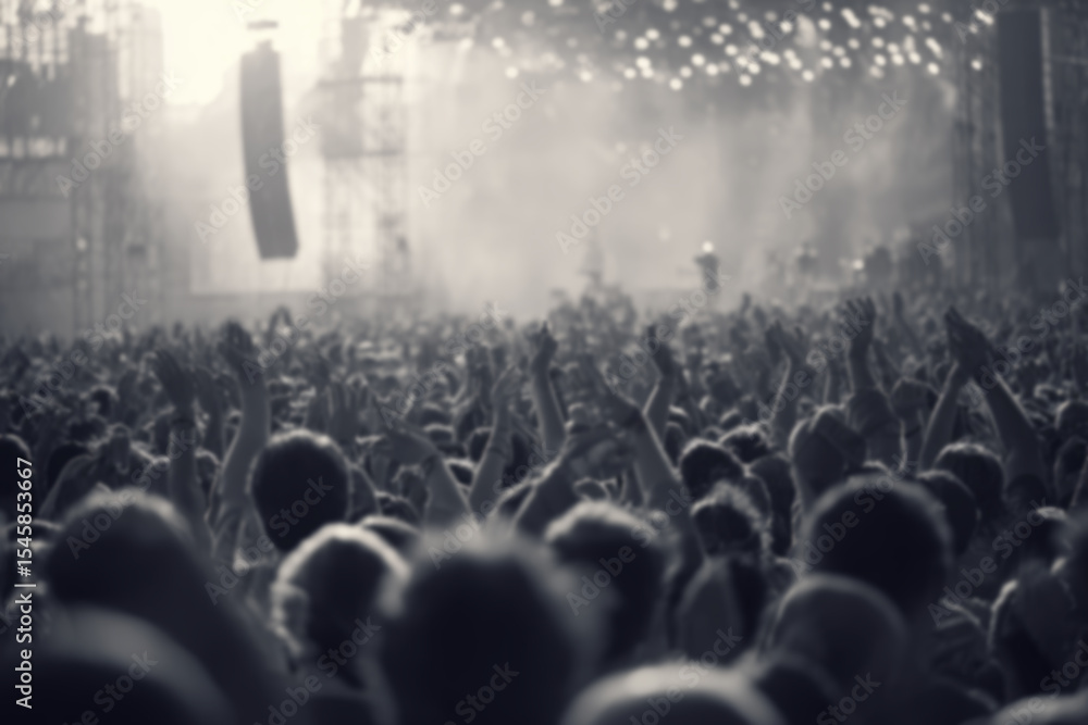 Obraz premium Black and White Music Festival Crowd Silhouette
