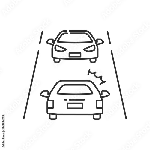 高速道路で逆走車に驚く自動車のイラスト素材 (線画・モノクロ)