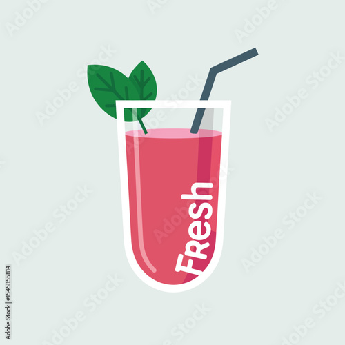 Pink Juice Drink Glass Fresh Mint Leaf Straw image