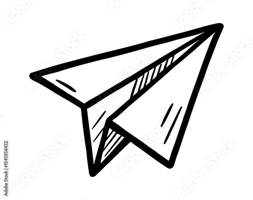Paper airplane flying in black and white sketch style concept vector illustration.