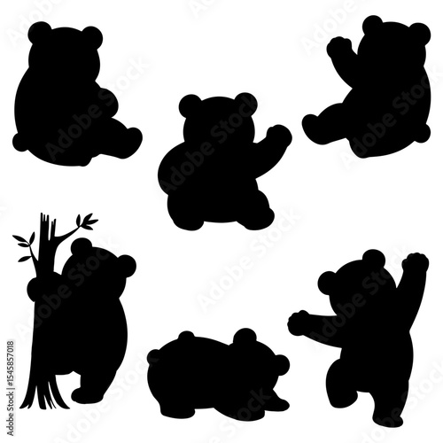Silhouette collection of playful bear cubs poses