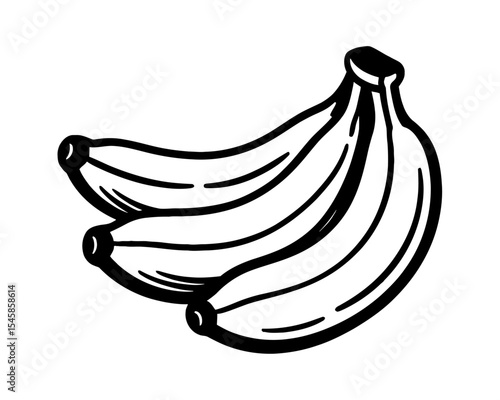 Simple Line Art Drawing of Three Bananas Stacked Together on a White Background