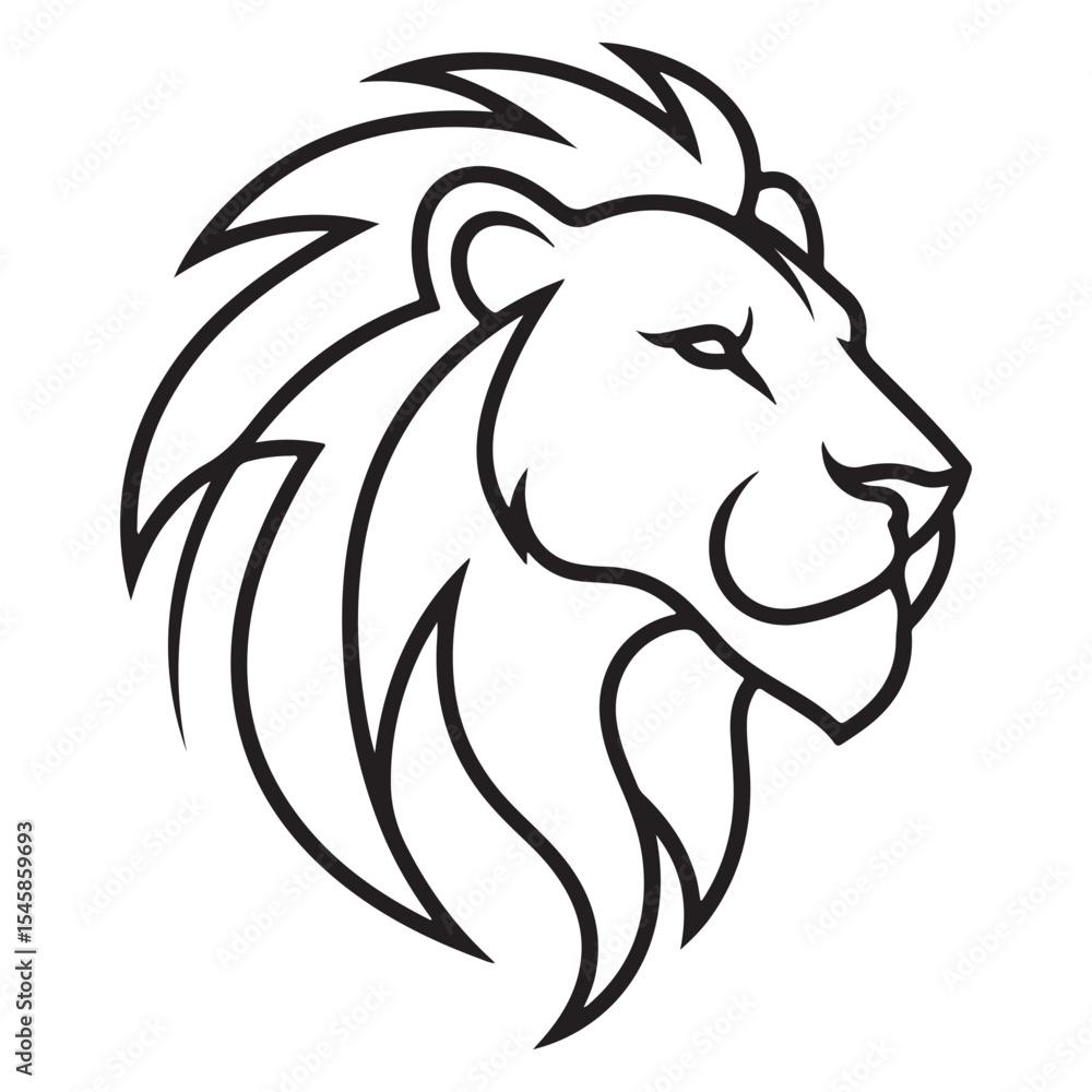 Fototapeta premium Black Line Art Lion Head Profile Strong Majestic white
