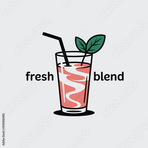 Pink Smoothie Glass Straw Mint Leaves Fresh Blend Illustration