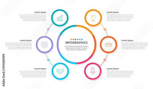 Modern Vector infographic label design with circle infographic template design and 6 options or steps. Can be used for process diagram, presentations, workflow layout, banner, flow chart, info graph.