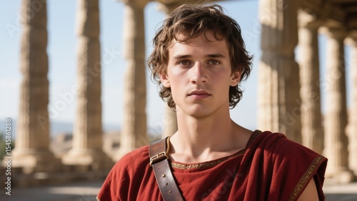 alexander the great  in tunic temple backdrop