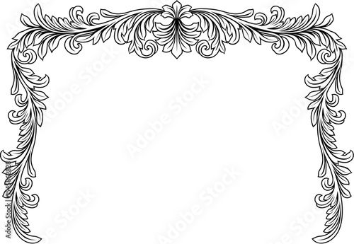 A filigree heraldic crest motif floral pattern border frame. Original design in a vintage style.