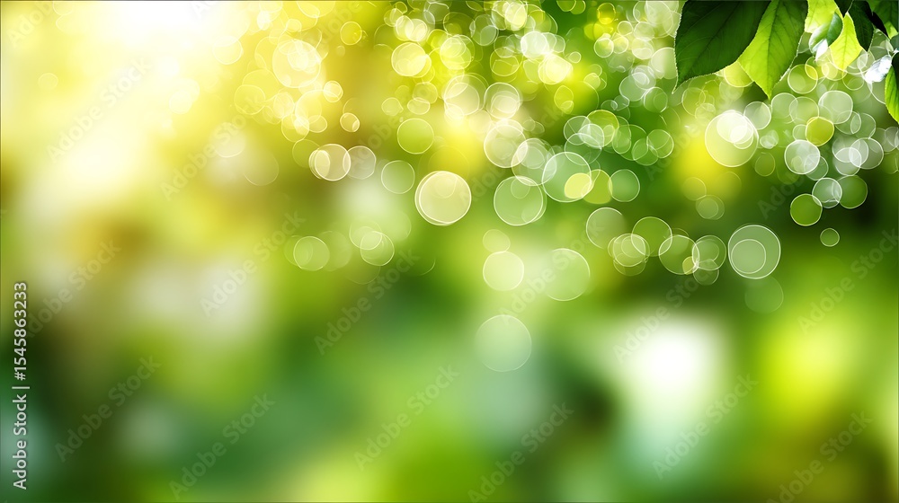 Fototapeta premium Green nature background bokeh sunlight leaves spring summer